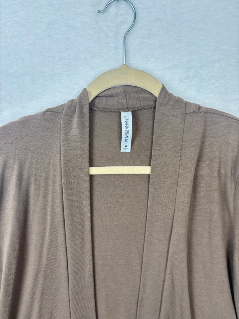 Z✨3/$30 enana Premium M Tan Taupe Open Front Cardigan 3/4 Sleeves Pockets - Picture 3 of 4